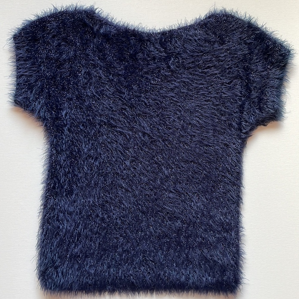 Jennifer Lopez Short Sleeve Sparkle Sweater Navy Blue Size XS NWOT